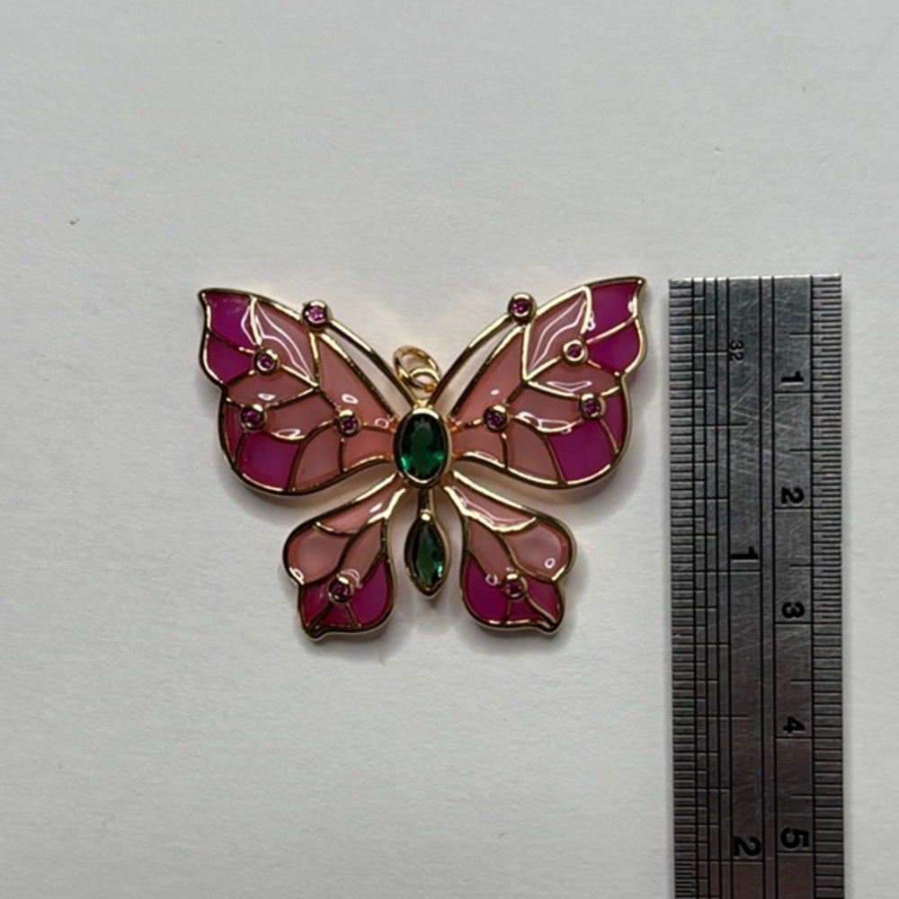 NWOT Rhinestone Crystal Enamel Pink Green Brooch Wedding Butterfly Mariposa Gift - Picture 3 of 4
